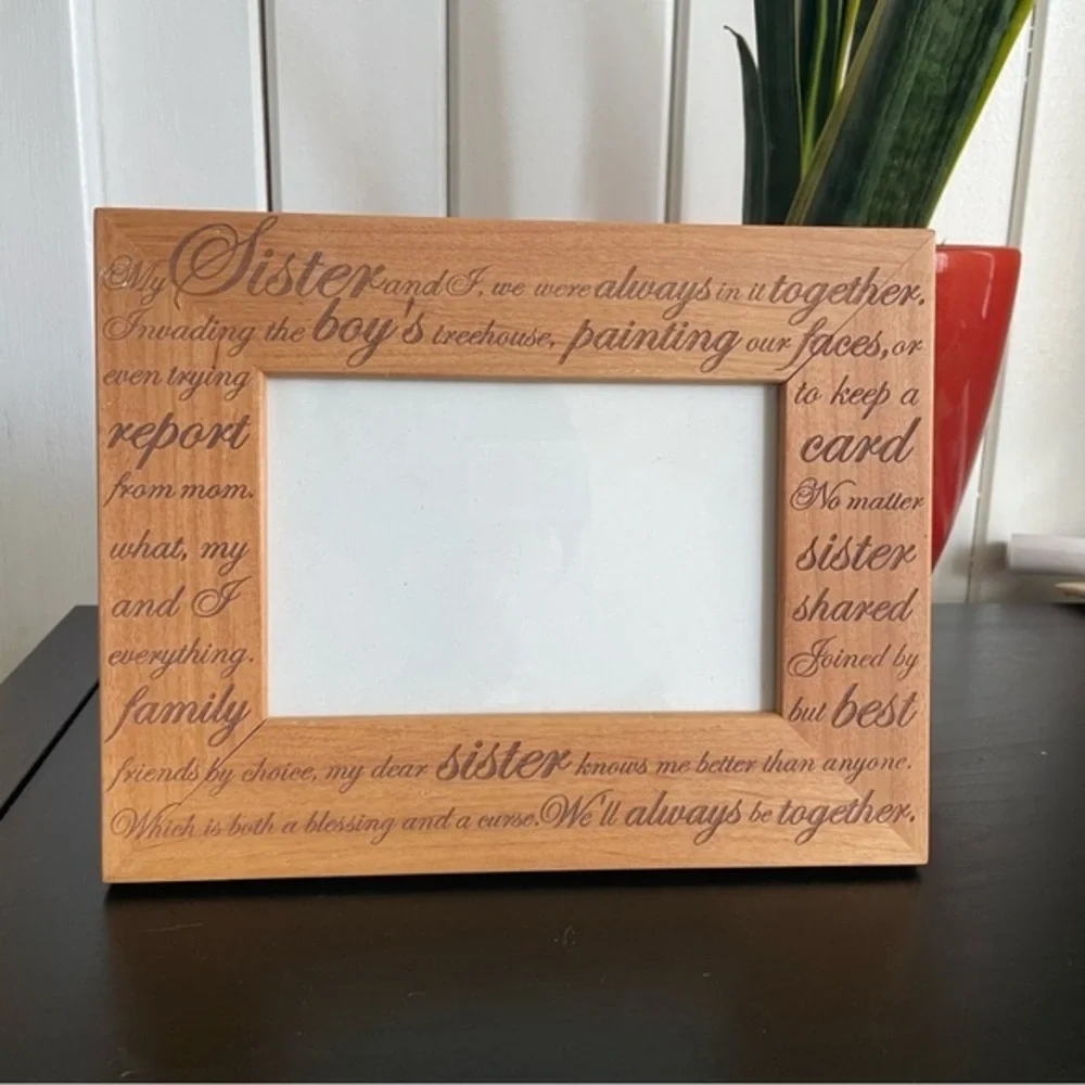 $8 SALE Sisters Wooden Picture Frame Inspirational Gift Carved Family Home